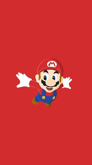 Mario 角色微笑著雙臂張開在紅色背景上