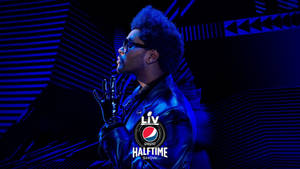 身穿藍色皮褸和手套的音樂家在霓虹燈舞台上，背景有Pepsi Halftime Show標誌。 — 火影忍者海報 壁紙