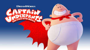 穿著白色三角褲和紅色斗篷的Captain Underpants超級英雄自豪地微笑。