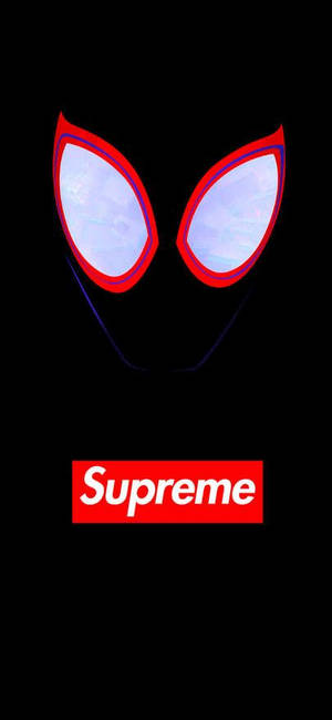 黑色背景上帶有Supreme標誌的蜘蛛俠面具眼睛 — 黑色蜘蛛俠GIF 壁紙