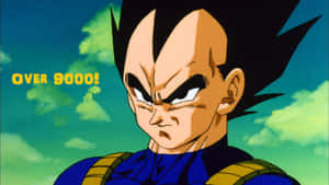 憤怒的動漫角色比達，帶有「OVER 9000!」文字，綠色天空背景。