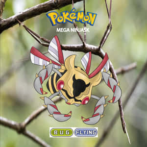 Mega Ninjask，一隻寶可夢，掛在森林的樹枝上。 — 寵物小精靈電話 壁紙