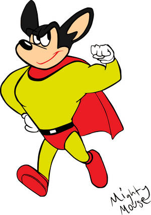 穿著黃色套裝和紅色斗篷的超級英雄姿勢的 Mighty Mouse — OnePlus Pad 3 Pro 壁紙