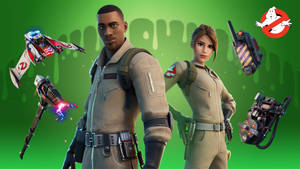 Fortnite 角色打扮成捉鬼敢死隊，質子背包在他們周圍漂浮。