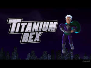 卡通超級英雄 Titanium Rex 在夜間飛越城市上空。 — 哥斯拉 王者巨獸 壁紙