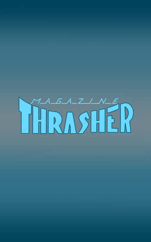 Thrasher Magazine 標誌以藍色顯示在青綠色漸變背景上。