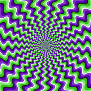 色彩繽紛的催眠螺旋圖案，綠色、紫色和白色的波浪向內匯聚。