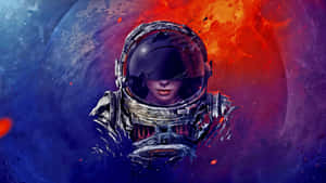 穿著破損太空衣的太空人，背景是熾熱的宇宙，漂浮著碎片。 — 太空人 壁紙