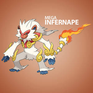 Mega Infernape，一隻帶有白色毛皮和金色盔甲的火焰寶可夢，擺出攻擊姿勢。