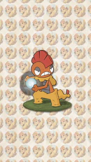 一隻卡通比卡超（Pokémon）有紅色頭髮和黃色身體，在草地上手持發光球體。 — 型爆寵物小精靈 壁紙