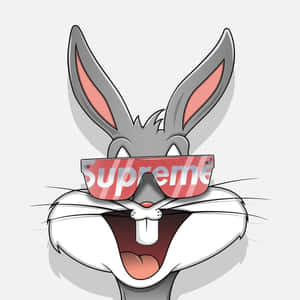 卡通兔仔戴住紅色Supreme太陽眼鏡，笑得好開心。 — 賓尼兔 GIF 壁紙