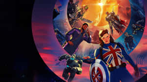 Captain Britain 和盟友在宇宙戰鬥場景中，色彩鮮豔，動作動感。