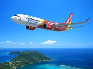 越南航空飛機飛越熱帶島嶼和海洋。 — 島嶼 壁紙
