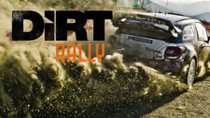 拉力賽車在泥濘的山地地形中飛馳，帶有 'Dirt Rally' 文字疊加。