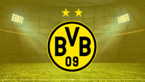 BVB 09 足球會標誌在球場上，燈光璀璨。