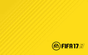 黃色斜紋背景上嘅FIFA 17 EA Sports標誌