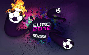 Euro 2012 波蘭烏克蘭足球錦標賽標誌，帶有火焰足球和彩色油漆濺點。