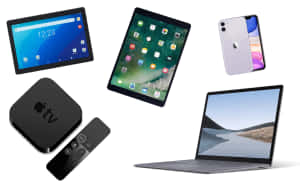 白色背景上的 Apple 電子裝置系列。