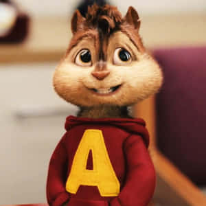 動畫花栗鼠穿著紅色連帽衫帶黃色A微笑 — 阿爾文與_chipmunks 壁紙
