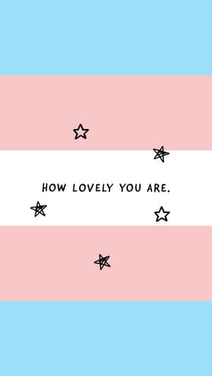跨性別旗幟設計，附有文字 how lovely you are 和星星塗鴉。