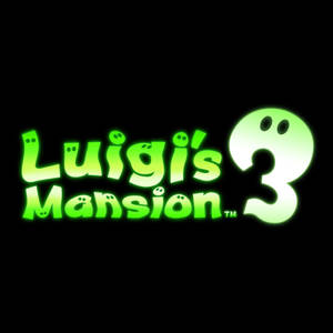 Luigi's Mansion 3遊戲標誌，發光綠色文字同數字三上有鬼面。