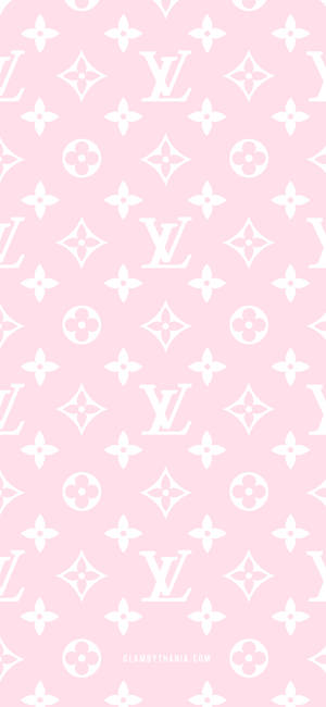 粉紅色背景，帶有白色 Louis Vuitton 字母組合圖案。