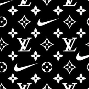 黑白圖案，重複 Louis Vuitton 和 Nike 標誌。