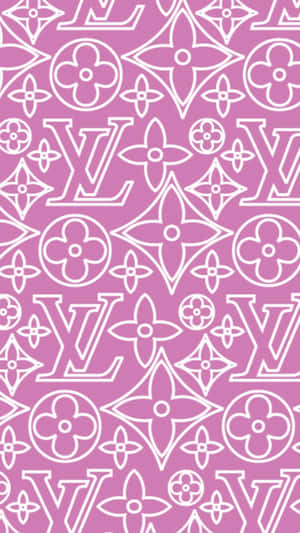 粉紅色背景配白色 Louis Vuitton 字母圖案。