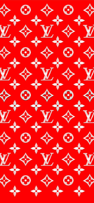 紅色和白色Louis Vuitton字母組合圖案牆紙。