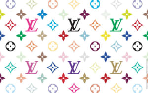 色彩繽紛的 Louis Vuitton 字母組合和花卉圖案壁紙。
