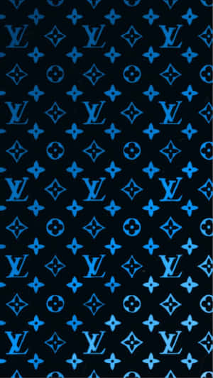 黑色背景上的藍色 Louis Vuitton 字母圖案。