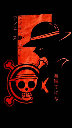 動畫海賊路飛的紅色剪影，帶有喬利·羅傑和草帽。 — 海賊王 壁紙