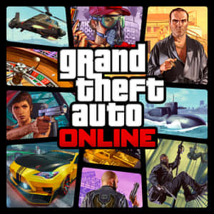 《俠盜獵車手Online》拼貼，展示各種遊戲場景和角色。