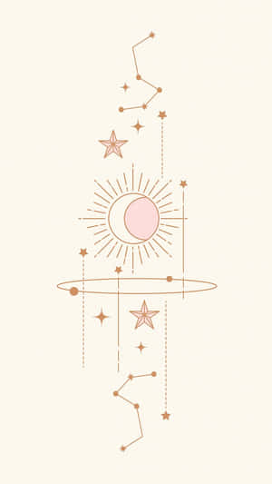 包括月亮、太陽、星星和星座在內的天體符號，以極簡線條藝術風格呈現。