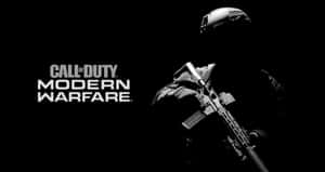 剪影中的士兵持步槍，帶有 Call of Duty Modern Warfare 標誌。