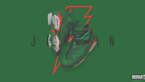 綠色 Jordan 6 運動鞋，在綠色背景上帶有紅色閃電圖案。