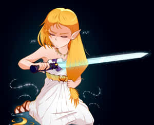 金髮動漫女孩在黑暗星空背景下手持發光劍