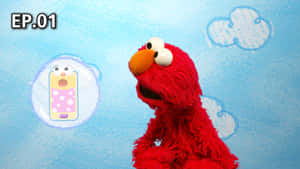 Elmo 凝視住藍天白雲背景下嘅氣泡入面嘅卡通電話。