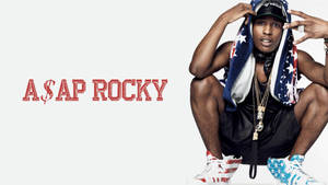 A$AP Rocky穿著愛國服裝為工作室肖像擺姿勢