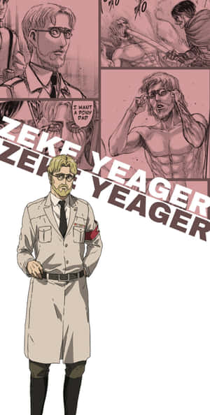 身穿實驗袍的動畫角色 Zeke Yeager，背後有漫畫面板。 — Pixel Fold 壁紙