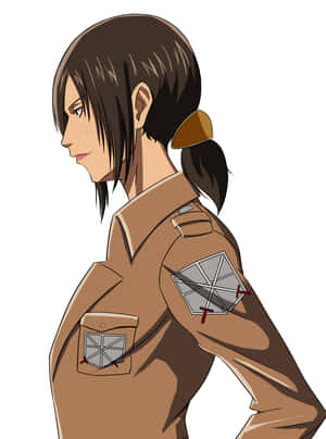 身穿棕色軍裝、帶有徽章和馬尾辮的動漫士兵側面輪廓。 — 3:4 壁紙