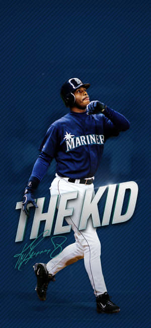 身穿水手隊球衣的棒球選手奔跑，帶有「THE KID」文字和簽名。 — iPhone Air 壁紙
