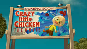 《Crazy Little Chicken》的電影廣告牌， featuring 一隻戴眼鏡的卡通小雞。