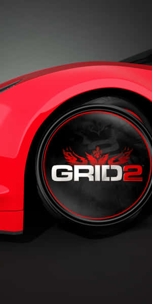 紅色賽車車輪，帶有GRID 2標誌和火焰翅膀。 — 紅黑 壁紙