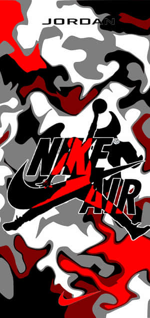 帶有 Nike Air Jordan 標誌和剪影的紅、黑、白迷彩壁紙。