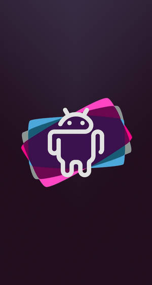 Android機械人標誌，帶有彩色分層形狀，背景為深紫色