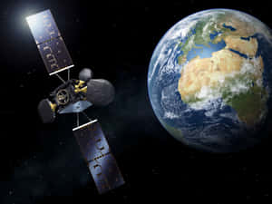 衛星在太空中繞地球運行，星星可見 — 4:3 壁紙