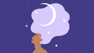 閉著眼睛的女性，仰望夢幻雲朵中的新月和星星。 — 夢境 GIF 壁紙