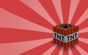 一個像素化的Minecraft TNT方塊在紅色徑向背景上。