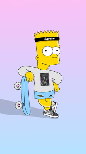 Bart Simpson 穿著街頭服飾在漸變背景前拿著滑板。 — 卡通網絡角色 壁紙